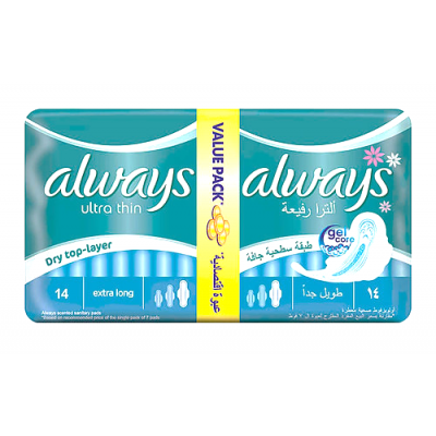 always ultra thin extra long 14  pads  value pack  dry top-layer
